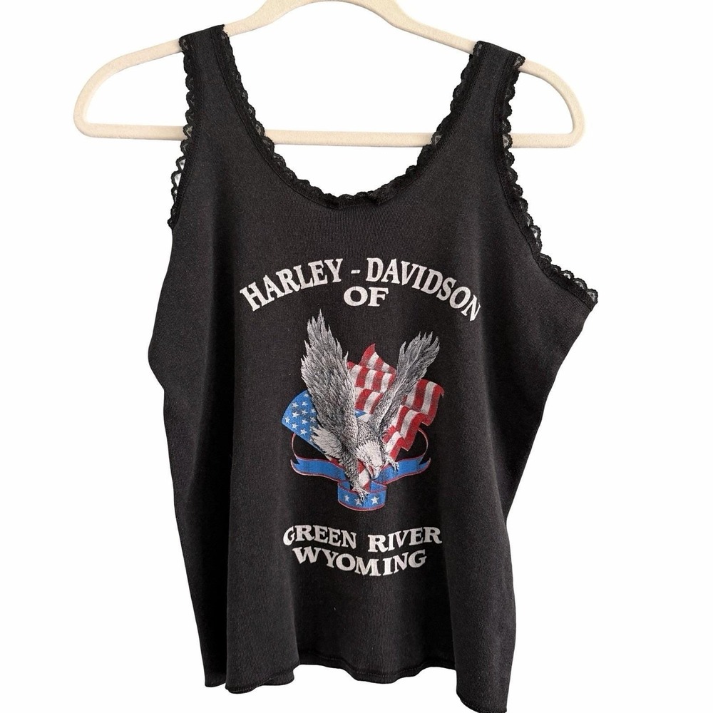 Vintage '94 Harley Davidson Wild Breed 3D Emblem Black Lace‎ Tank XL